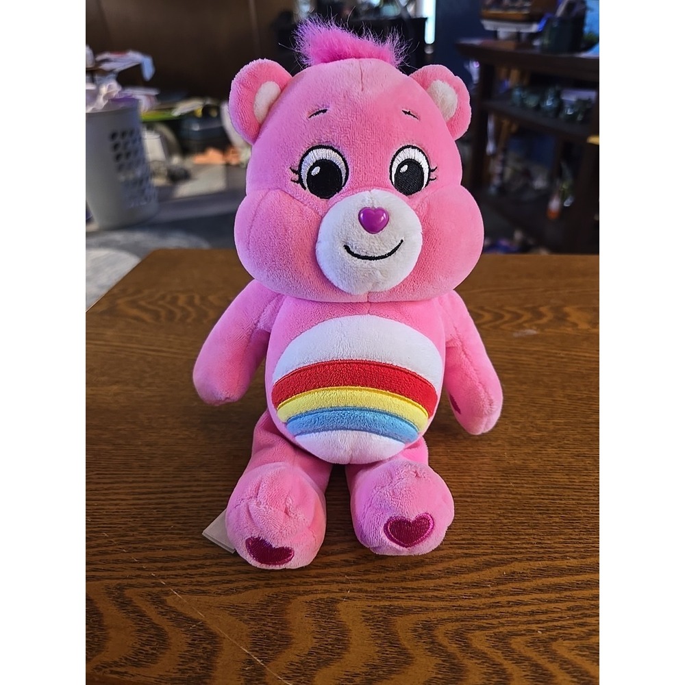 CARE BEAR CHEER BEAR, 10" PINK PLUSH, RAINBOW BELLY BADGE